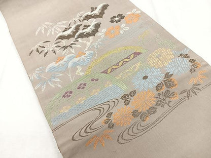 平和屋着物◎両面　太鼓柄　京袋帯　草花文　正絹　逸品　CABH1656nb