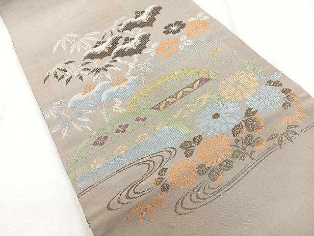 平和屋着物◎両面　太鼓柄　京袋帯　草花文　正絹　逸品　CABH1656nb