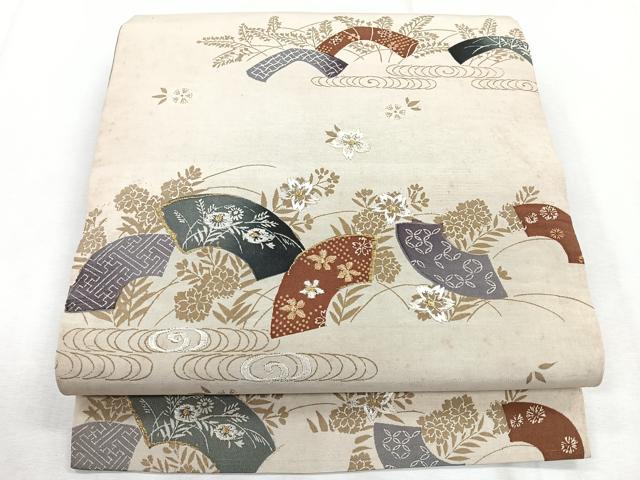 平和屋着物◎両面　太鼓柄　京袋帯　草花文　正絹　逸品　CABH1656nb