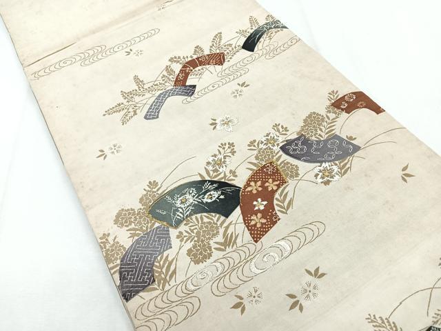 平和屋着物◎両面　太鼓柄　京袋帯　草花文　正絹　逸品　CABH1656nb