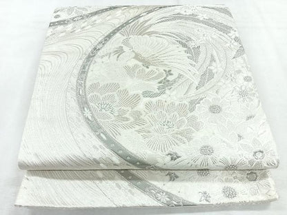 平和屋着物◎六通柄袋帯　花鳥文　銀糸　正絹　逸品　CABH1660nb