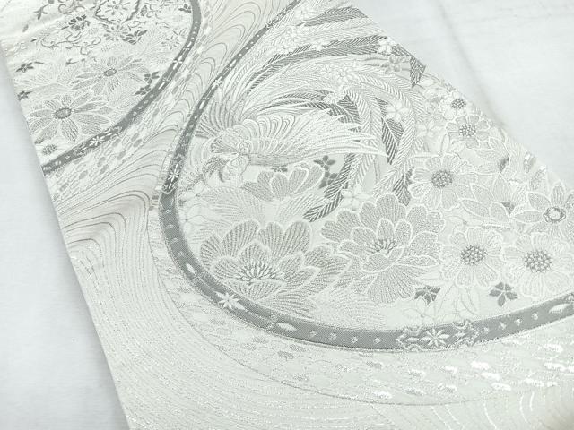 平和屋着物◎六通柄袋帯　花鳥文　銀糸　正絹　逸品　CABH1660nb