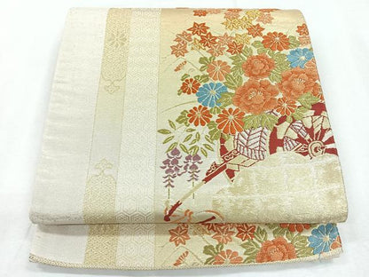 平和屋着物◎六通柄袋帯　花車文　金銀糸　正絹　逸品　CABH1662nb