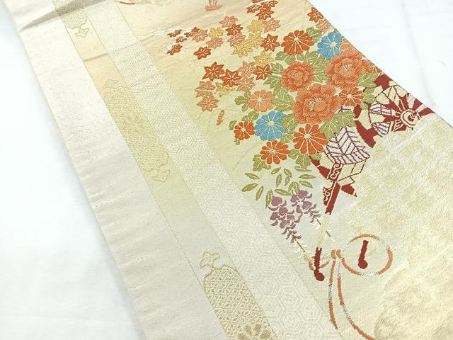 平和屋着物◎六通柄袋帯　花車文　金銀糸　正絹　逸品　CABH1662nb