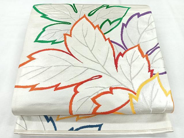 平和屋着物◎六通柄袋帯　唐織　舞葉文　銀糸　正絹　逸品　CABH1663nb