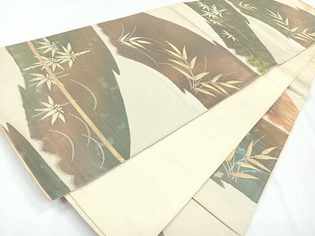 平和屋着物◎六通柄袋帯　笹竹文　金銀糸　正絹　逸品　CABH1669nb