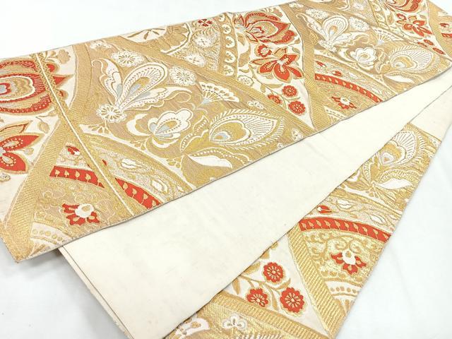 平和屋着物◎六通柄袋帯　切嵌草花文　金銀糸　正絹　逸品　CABH1670nb