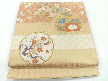 平和屋着物◎六通柄袋帯　雪輪花文　金銀糸　正絹　逸品　CABH1673nb