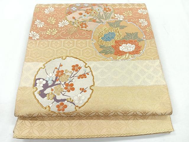 平和屋着物◎六通柄袋帯　雪輪花文　金銀糸　正絹　逸品　CABH1673nb