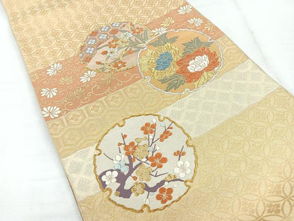 平和屋着物◎六通柄袋帯　雪輪花文　金銀糸　正絹　逸品　CABH1673nb