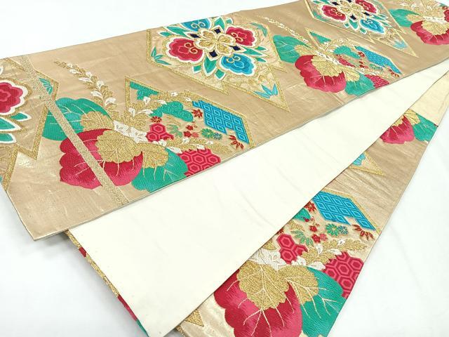 平和屋着物◎六通柄袋帯　唐織　松皮菱花文　金糸　正絹　逸品　CABH1674nb