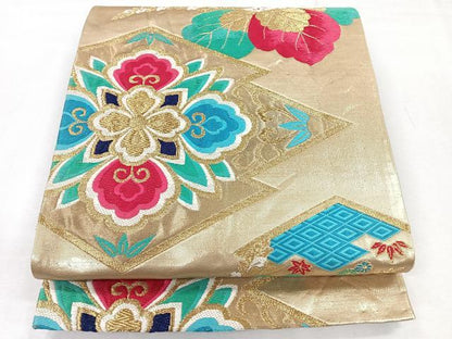 平和屋着物◎六通柄袋帯　唐織　松皮菱花文　金糸　正絹　逸品　CABH1674nb