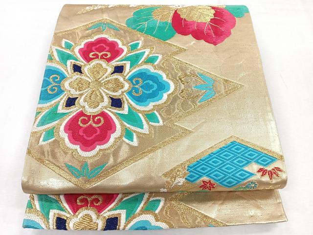 平和屋着物◎六通柄袋帯　唐織　松皮菱花文　金糸　正絹　逸品　CABH1674nb
