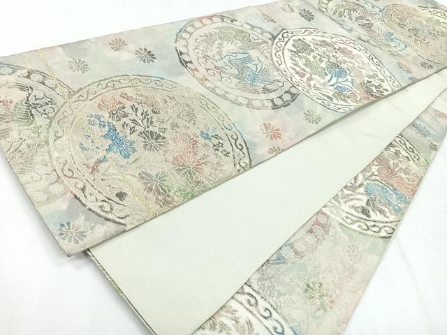 平和屋着物◎六通柄袋帯　花鳥絵皿文　正絹　逸品　CABH1675nb