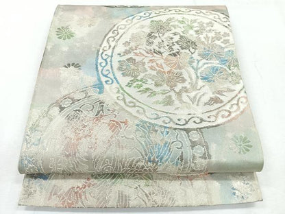 平和屋着物◎六通柄袋帯　花鳥絵皿文　正絹　逸品　CABH1675nb