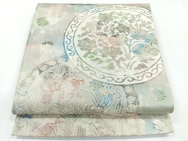 平和屋着物◎六通柄袋帯　花鳥絵皿文　正絹　逸品　CABH1675nb