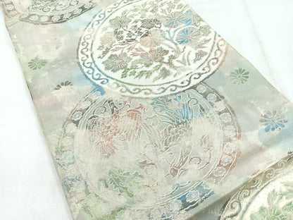 平和屋着物◎六通柄袋帯　花鳥絵皿文　正絹　逸品　CABH1675nb