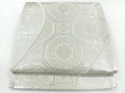 平和屋着物◎六通柄袋帯　蜀江更紗花文　銀糸　正絹　逸品　CABH1682nb