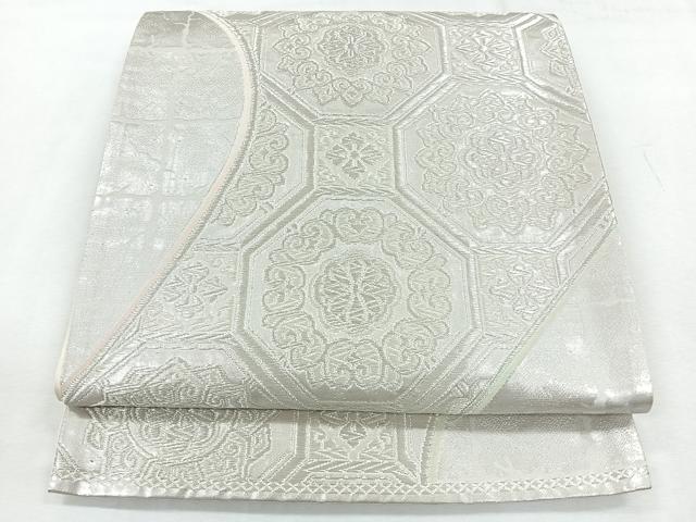 平和屋着物◎六通柄袋帯　蜀江更紗花文　銀糸　正絹　逸品　CABH1682nb