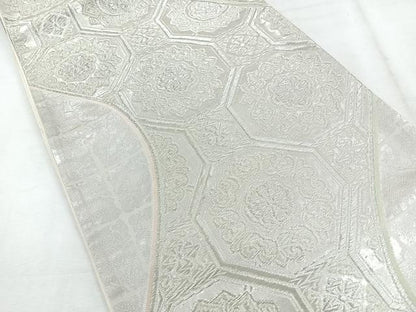 平和屋着物◎六通柄袋帯　蜀江更紗花文　銀糸　正絹　逸品　CABH1682nb