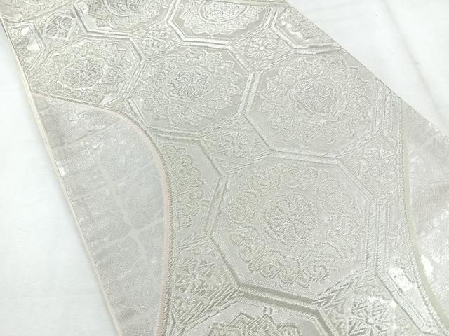 平和屋着物◎六通柄袋帯　蜀江更紗花文　銀糸　正絹　逸品　CABH1682nb