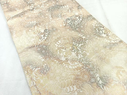 平和屋着物◎西陣　服部織物謹製　六通柄袋帯　こはく錦　吉祥花文　金糸　正絹　逸品　CABH1690nb