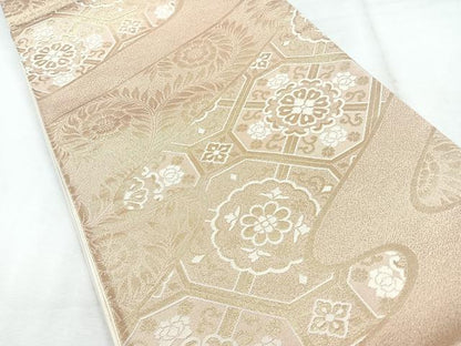 平和屋着物◎六通柄袋帯　更紗花文　金糸　正絹　逸品　CABH1691nb