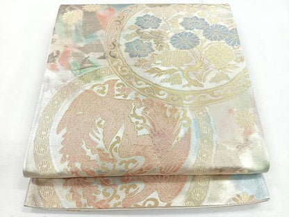 平和屋着物◎六通柄袋帯　手織　古都錦　花鳥丸文　金銀糸　正絹　逸品　CABH1693nb