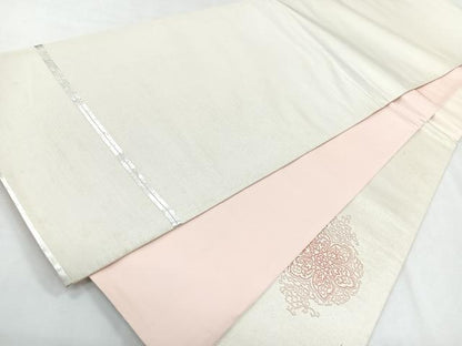 平和屋着物◎太鼓柄袋帯　刺繍　蜀江花文　銀糸　正絹　逸品　CABH1699nb