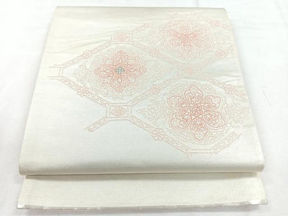 平和屋着物◎太鼓柄袋帯　刺繍　蜀江花文　銀糸　正絹　逸品　CABH1699nb