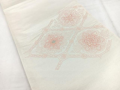 平和屋着物◎太鼓柄袋帯　刺繍　蜀江花文　銀糸　正絹　逸品　CABH1699nb