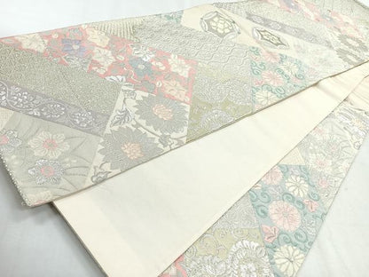 平和屋着物◎六通柄袋帯　草花文　金銀糸　正絹　逸品　CABH1703nb