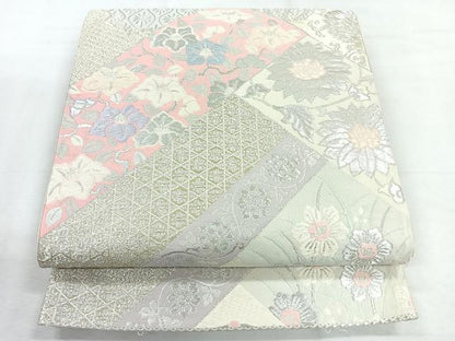 平和屋着物◎六通柄袋帯　草花文　金銀糸　正絹　逸品　CABH1703nb