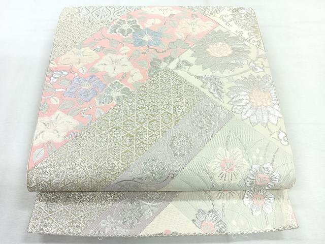 平和屋着物◎六通柄袋帯　草花文　金銀糸　正絹　逸品　CABH1703nb