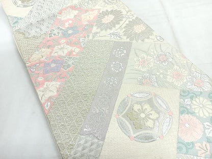 平和屋着物◎六通柄袋帯　草花文　金銀糸　正絹　逸品　CABH1703nb