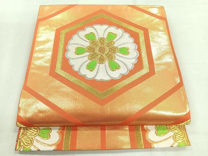 平和屋着物◎六通柄袋帯　亀甲舞花文　金銀糸　正絹　逸品　CABH1705nb