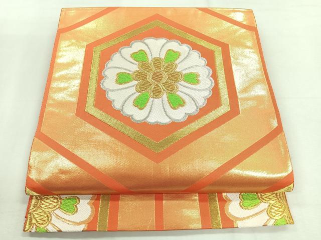 平和屋着物◎六通柄袋帯　亀甲舞花文　金銀糸　正絹　逸品　CABH1705nb