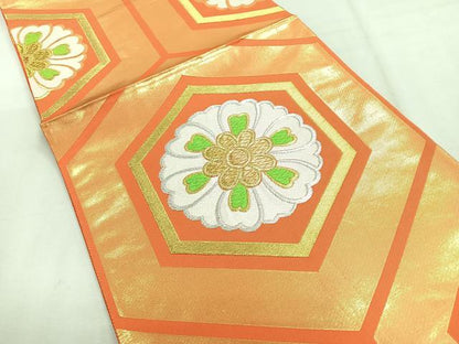 平和屋着物◎六通柄袋帯　亀甲舞花文　金銀糸　正絹　逸品　CABH1705nb