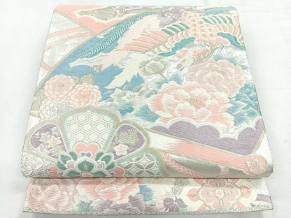 平和屋着物◎六通柄袋帯　扇面花鳥紋　金銀糸　正絹　逸品　CABH1708nb