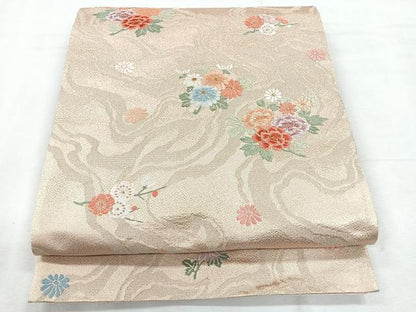 平和屋着物◎六通柄袋帯　草花文　金糸　正絹　逸品　CABH1710nb