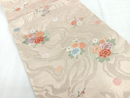 平和屋着物◎六通柄袋帯　草花文　金糸　正絹　逸品　CABH1710nb