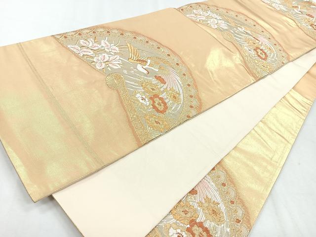 平和屋着物◎六通柄袋帯　扇面花鳥文　金銀糸　正絹　逸品　CABH1711nb