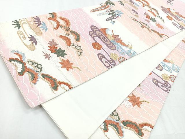 平和屋着物◎六通柄袋帯　唐織錦　露芝に鴛鴦文　金糸　正絹　逸品　CABH1714nb