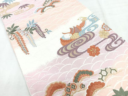 平和屋着物◎六通柄袋帯　唐織錦　露芝に鴛鴦文　金糸　正絹　逸品　CABH1714nb
