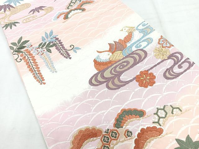 平和屋着物◎六通柄袋帯　唐織錦　露芝に鴛鴦文　金糸　正絹　逸品　CABH1714nb