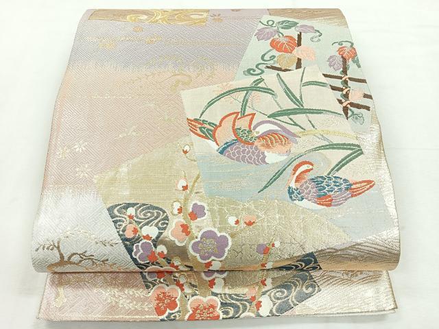平和屋着物◎佐賀錦　六通柄袋帯　色紙重ね花鳥文　金銀糸　正絹　逸品　CABH1715nb