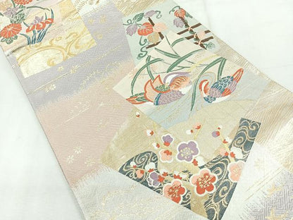 平和屋着物◎佐賀錦　六通柄袋帯　色紙重ね花鳥文　金銀糸　正絹　逸品　CABH1715nb