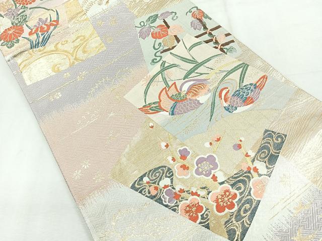 平和屋着物◎佐賀錦　六通柄袋帯　色紙重ね花鳥文　金銀糸　正絹　逸品　CABH1715nb