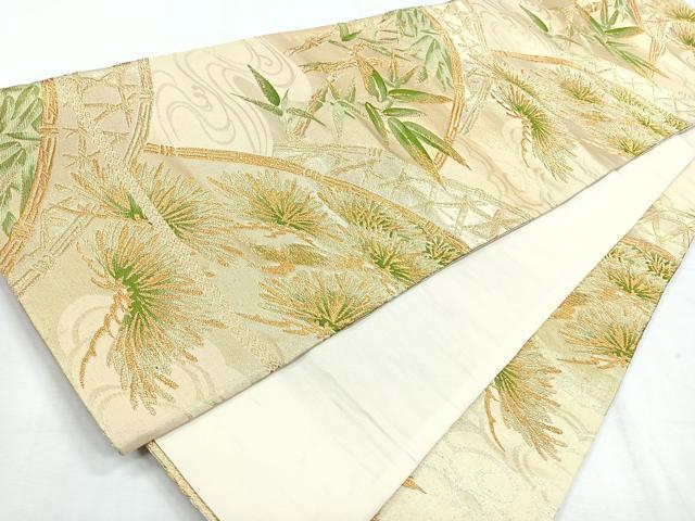 平和屋着物◎六通柄袋帯　流水笹竹文　正絹　逸品　CABH1723nb
