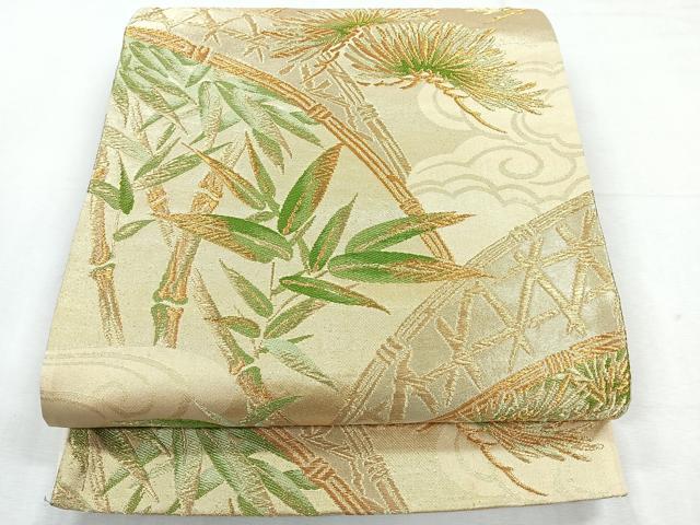 平和屋着物◎六通柄袋帯　流水笹竹文　正絹　逸品　CABH1723nb
